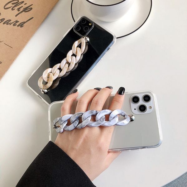 fashion clear crystal phone cases for iphone 11 12 pro max x xr xs max 7 8 plus with stylish marble chain strap
