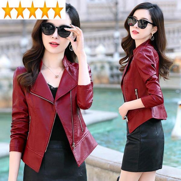 women's leather & faux women korean 2021 red short motorcycle jacket slim spring autumn abrigo mujer cc1788 pph459, Black
women's leather & faux women korean 2021 red short motorcycle jacket slim spring autumn abrigo mujer cc1788 pph459, Black