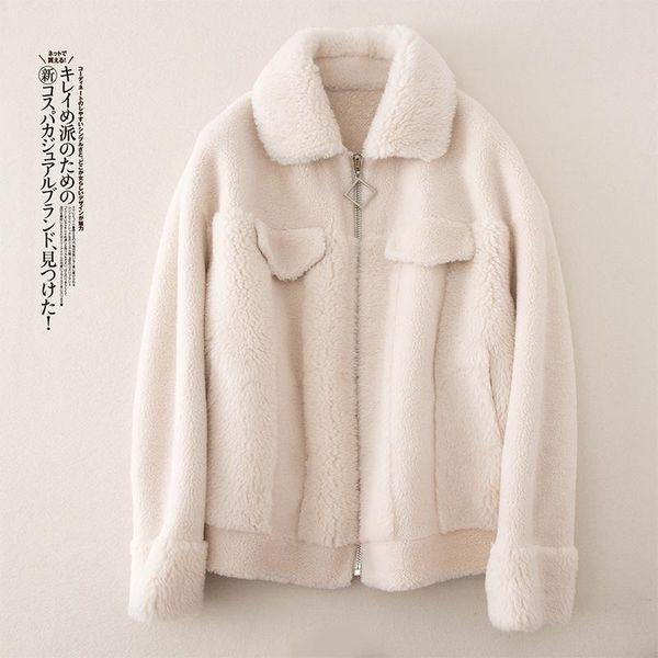 women's wool & blends granular coat for autumn and winter 2021 short sheep shears fur, Black
women's wool & blends granular coat for autumn and winter 2021 short sheep shears fur, Black