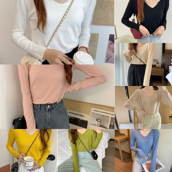 qotma early autumn chic korean slim women v-neck curled knit long sleeve looks thin and versatile solid color zkcgg t-shirt for fit t-shirt, White;black
qotma early autumn chic korean slim women v-neck curled knit long sleeve looks thin and versatile solid color zkcgg t-shirt for fit t-shirt, White;black