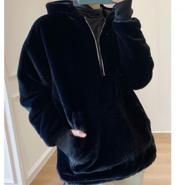2021 new women winter furry hooded pullover simple lady long sleeve faux fur jacket jumper female fashion zipper outwear, Black
2021 new women winter furry hooded pullover simple lady long sleeve faux fur jacket jumper female fashion zipper outwear, Black