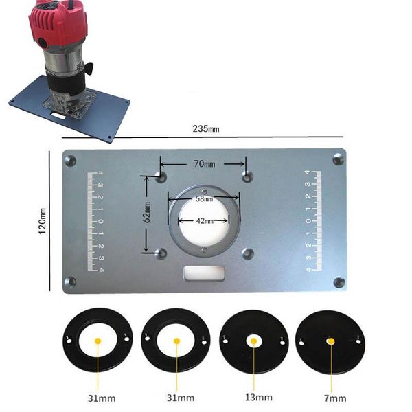 multifunctional universal aluminum router table insert plate w/ 4 rings for woodworking benches trimmer models engraving machine
multifunctional universal aluminum router table insert plate w/ 4 rings for woodworking benches trimmer models engraving machine