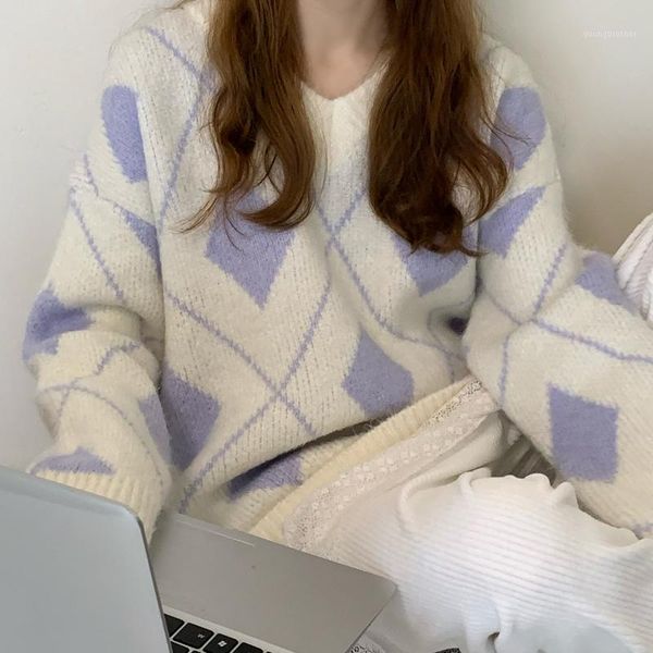 women's sweaters white casual plaid argyle sweater ladies y2k preppy style vinage knit jumper women antumn winter pullover knitwear1, White;black
women's sweaters white casual plaid argyle sweater ladies y2k preppy style vinage knit jumper women antumn winter pullover knitwear1, White;black