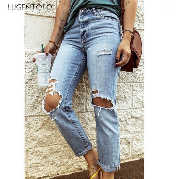 lugentolo women's ripped jeans casual washed slim-fit hole straight blue fashion street female simple long jeans1
lugentolo women's ripped jeans casual washed slim-fit hole straight blue fashion street female simple long jeans1