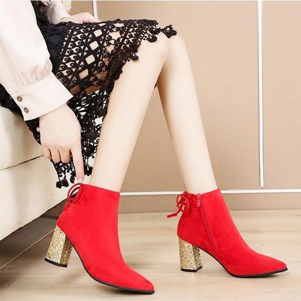 women bling seude high heels ankle boots ladies wedding shoes fashion party pumps zipper plush autumn winter comfort shoe woman, Black
women bling seude high heels ankle boots ladies wedding shoes fashion party pumps zipper plush autumn winter comfort shoe woman, Black