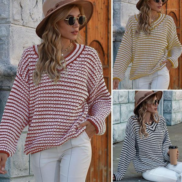 new women striped sweater autumn winter v neck long sleeve sweater loose knit pullover cable sweaters1, White;black
new women striped sweater autumn winter v neck long sleeve sweater loose knit pullover cable sweaters1, White;black