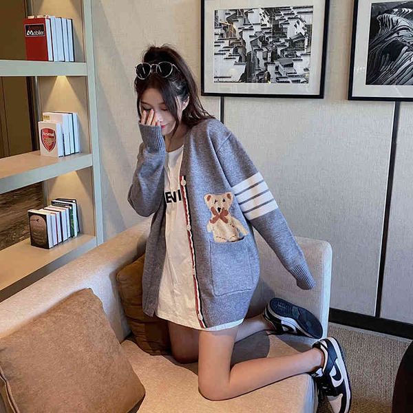 embroidery autumn sweater loose warm cardigan small coat, White