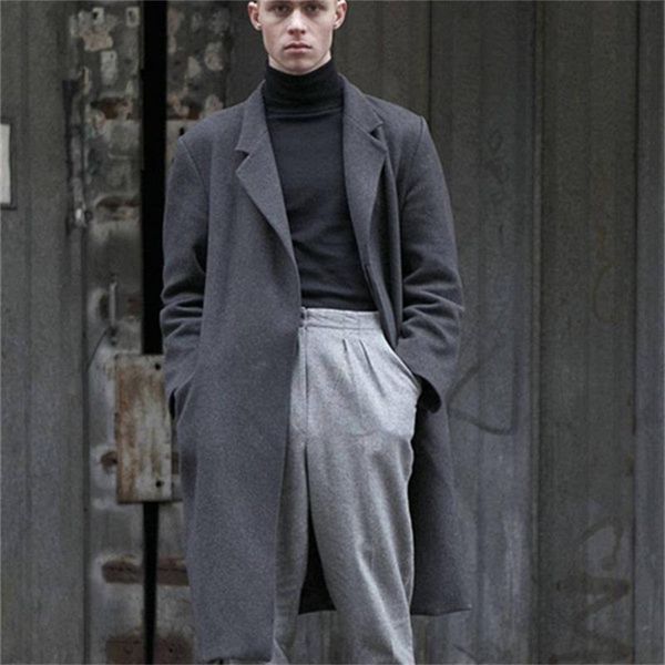 men's wool & blends woolen coat 2021 autumn and winter show personality long loose simple trench, Black
men's wool & blends woolen coat 2021 autumn and winter show personality long loose simple trench, Black