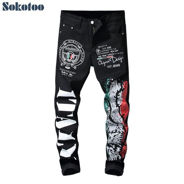 sokotoo men's letters colored drawing pattern printed jeans fashion black stretch cotton slim fit pants, Blue
sokotoo men's letters colored drawing pattern printed jeans fashion black stretch cotton slim fit pants, Blue