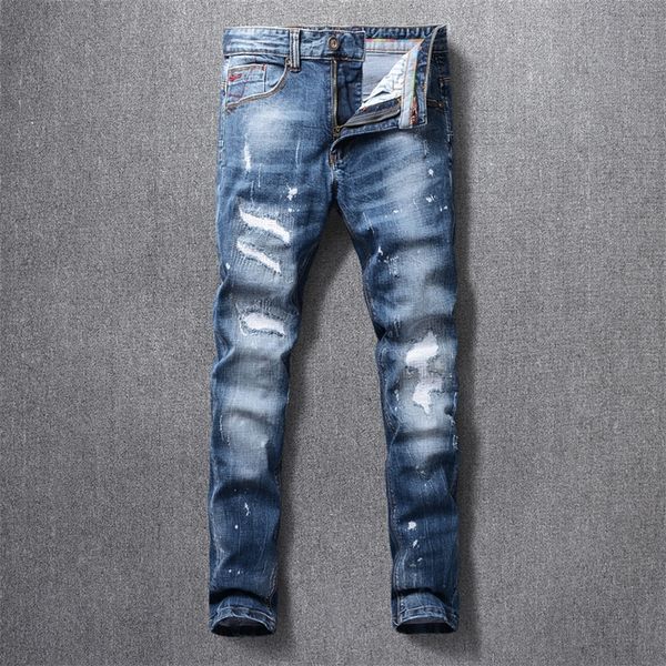 italian style fashion men jeans retro blue ripped denim long trousers elastic slim fit vintage designer pants homme 201223
italian style fashion men jeans retro blue ripped denim long trousers elastic slim fit vintage designer pants homme 201223