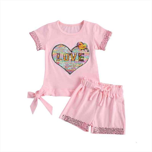 3-7years kid girls summer clothing set sequins heart print short sleeve t shirt shorts clothing set, White
3-7years kid girls summer clothing set sequins heart print short sleeve t shirt shorts clothing set, White