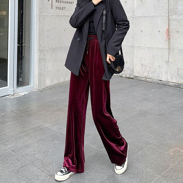 fashion velour wide leg pants for women autumn winter casual high waist solid long loose straight trousers femme korean pants, Black;white
fashion velour wide leg pants for women autumn winter casual high waist solid long loose straight trousers femme korean pants, Black;white