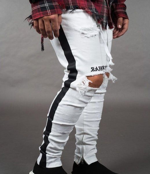 hiphop skateboard pencil pants mens jean pantalones street black holes designer white stripes jeans, Blue
hiphop skateboard pencil pants mens jean pantalones street black holes designer white stripes jeans, Blue