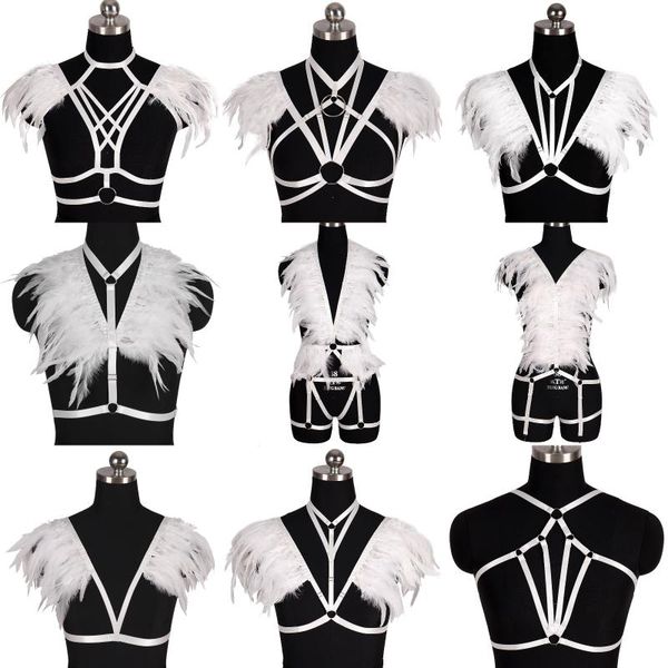 full body feather white harness bra strap plus size shoulder epaulets set open cage chest garter belt dance clothing, Black;white
full body feather white harness bra strap plus size shoulder epaulets set open cage chest garter belt dance clothing, Black;white