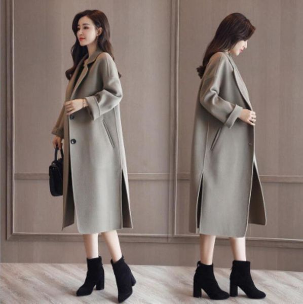 women's 2021 autumn winter in long slim lapels woolen fashion luxury side slit solid robes coat elegant blend, Black
women's 2021 autumn winter in long slim lapels woolen fashion luxury side slit solid robes coat elegant blend, Black