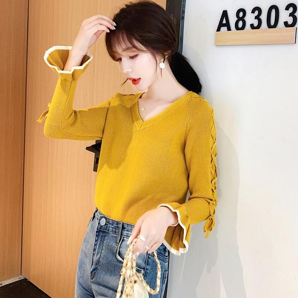 women's sweaters elegant fashion women autumn winter lace-up v-neck sweater thicken bottoming shirt, White;black
women's sweaters elegant fashion women autumn winter lace-up v-neck sweater thicken bottoming shirt, White;black