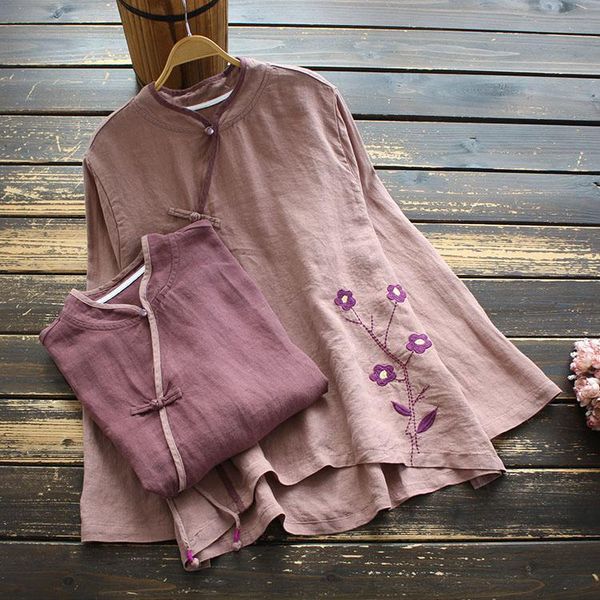 new spring women retro long sleeve stand collar embroidery floral linen shirt, White
new spring women retro long sleeve stand collar embroidery floral linen shirt, White