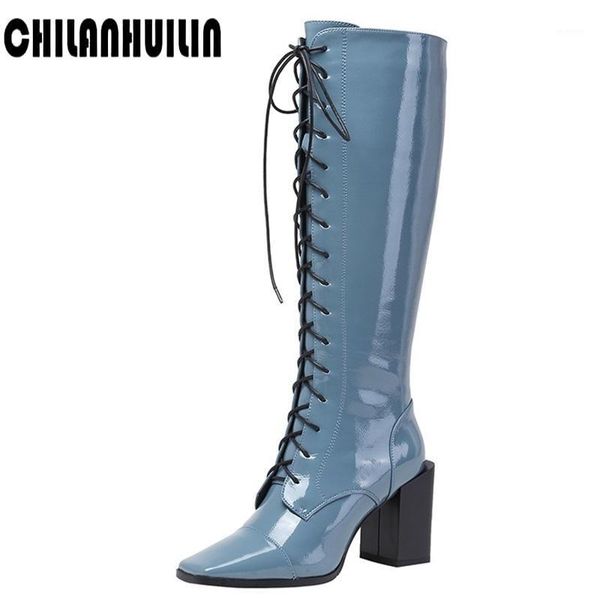 fashion mirror patent leather autumn winter shoes women knee-high boots fashion lace-up runway shoes high heel party woman1, Black
fashion mirror patent leather autumn winter shoes women knee-high boots fashion lace-up runway shoes high heel party woman1, Black