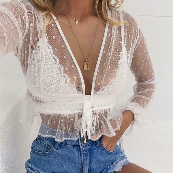 summer women polka dot print blouse fashion long sleeve sheer mesh bandage cardigan see-through beach style clothes, White
summer women polka dot print blouse fashion long sleeve sheer mesh bandage cardigan see-through beach style clothes, White