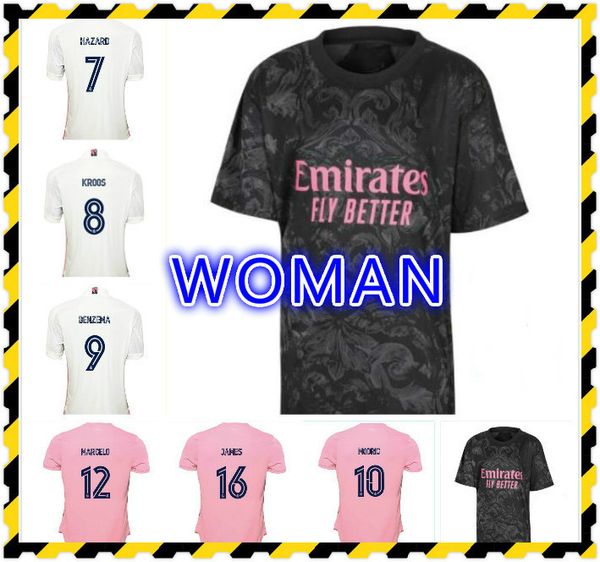 2020 2021 real madrid women jerseys home away 3rd female woman camiseta odegaard benzema asensio maillot #7 hazard 20 21 girl football shirt, Black;yellow 
2020 2021 real madrid women jerseys home away 3rd female woman camiseta odegaard benzema asensio maillot #7 hazard 20 21 girl football shirt, Black;yellow