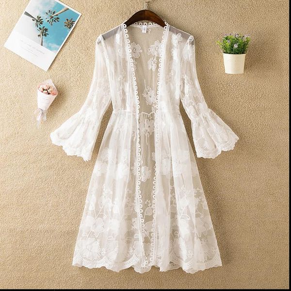 2021 new women summer three quarter flare sleeve floral lace thin long cardigan coat ladies solid wild casual open stitch, Black;brown
2021 new women summer three quarter flare sleeve floral lace thin long cardigan coat ladies solid wild casual open stitch, Black;brown