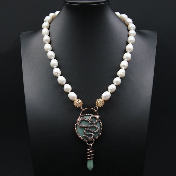 guaiguai jewelry freshwater cultured white rice pearl necklace aventurine jade vintage bronze pendant handmade for women, Silver
guaiguai jewelry freshwater cultured white rice pearl necklace aventurine jade vintage bronze pendant handmade for women, Silver
