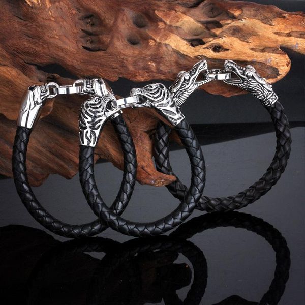 new men's trend titanium steel bracelet double faucet bracelet woven genuine leather stainless steel, Black
new men's trend titanium steel bracelet double faucet bracelet woven genuine leather stainless steel, Black