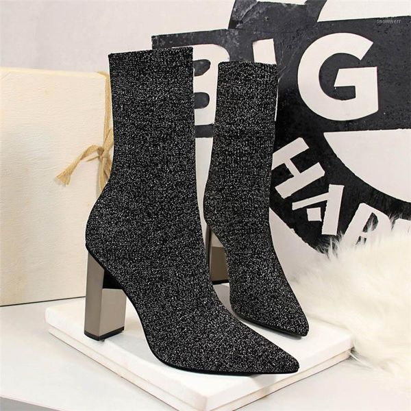 2020 new winter fashion women bling sequin ankle boots 9.5cm medium high heels boots metal heels sock lady valentine shoes1, Black
2020 new winter fashion women bling sequin ankle boots 9.5cm medium high heels boots metal heels sock lady valentine shoes1, Black