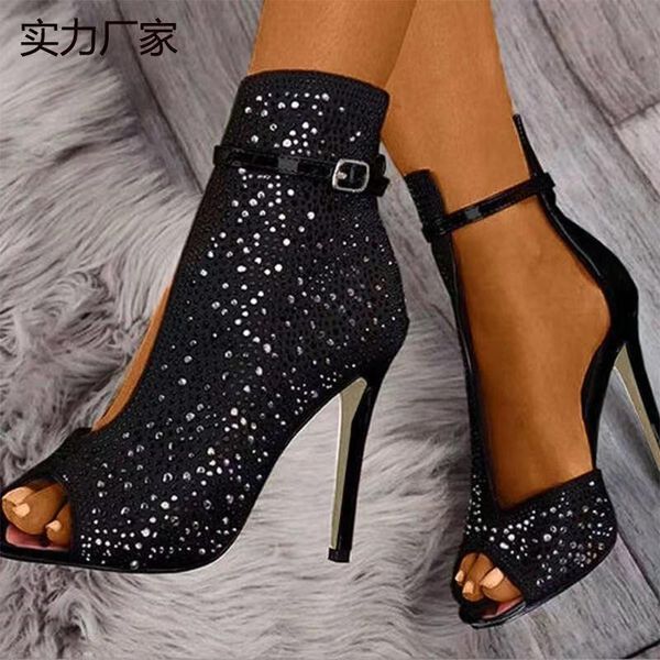 european and american women's summer fashion rhinestone sandals fish mouth high heel buckle stiletto sandals, Black
european and american women's summer fashion rhinestone sandals fish mouth high heel buckle stiletto sandals, Black