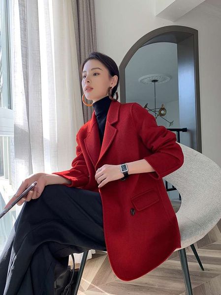 red double-sided short 2020 new high-end temperament small tweed suit coat women's winter, White;black
red double-sided short 2020 new high-end temperament small tweed suit coat women's winter, White;black