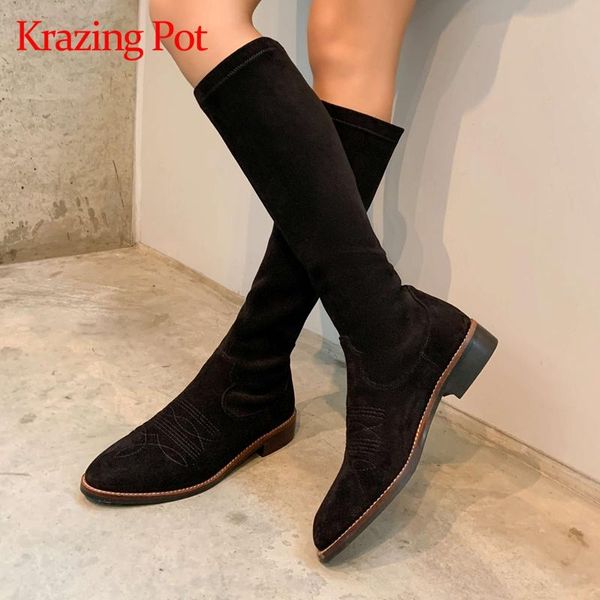 krazing pot western boots cow leather pointed toe low heel european style simple solid young lady leisure knee-high boots l03, Black
krazing pot western boots cow leather pointed toe low heel european style simple solid young lady leisure knee-high boots l03, Black