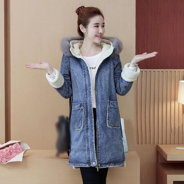 denim plush hooded collar thick women long coat long sleeve zipper pocket female jacket winter warm streetwear casual lady coats, Black
denim plush hooded collar thick women long coat long sleeve zipper pocket female jacket winter warm streetwear casual lady coats, Black