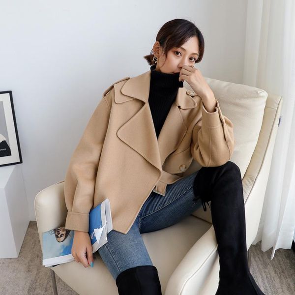 women's wool & blends 2021 autumn high end handmade black short double sided woolen overcoat women fashion loose leisure motorcycle 100
women's wool & blends 2021 autumn high end handmade black short double sided woolen overcoat women fashion loose leisure motorcycle 100