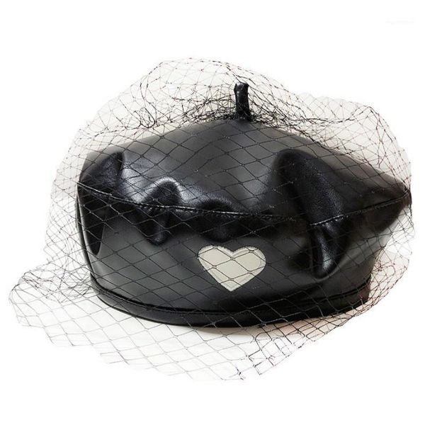 winter new Fascinating Heart-shaped Black Beret Hat women Chic Leather French hat With Veil Mesh Show Female Beret Beanies Cap1, Blue;gray
winter new Fascinating Heart-shaped Black Beret Hat women Chic Leather French hat With Veil Mesh Show Female Beret Beanies Cap1, Blue;gray