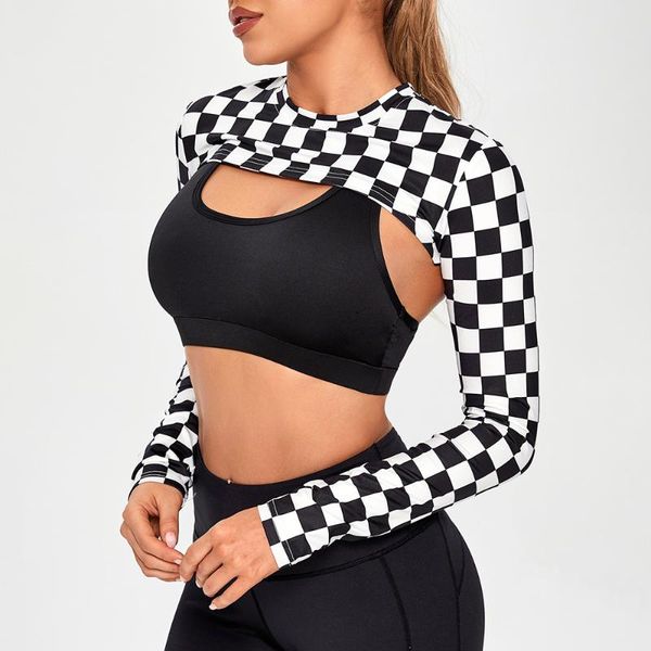 yoga outfits racing girl smock long sleeve shirt sport casual black and white check mosaic, White;red
yoga outfits racing girl smock long sleeve shirt sport casual black and white check mosaic, White;red