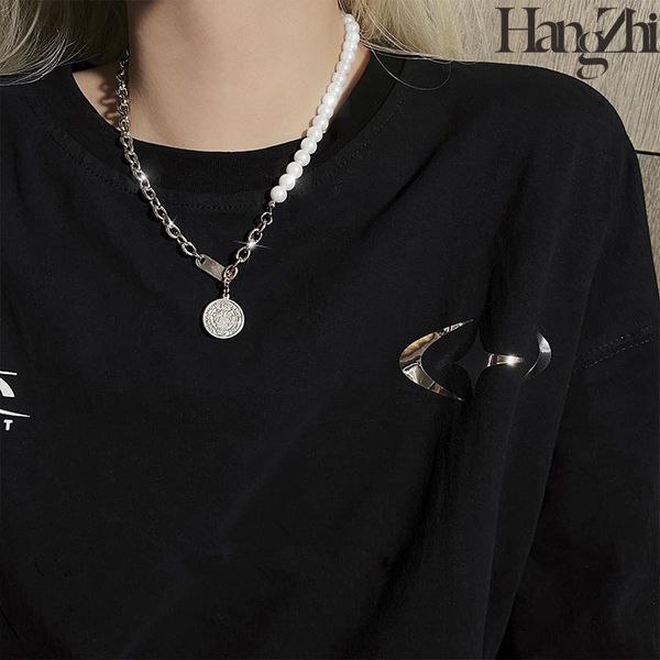 hangzhi 2021 new hiphop titanium steel round plate pearl choker necklace for women girls party jewelry gifts, Silver
hangzhi 2021 new hiphop titanium steel round plate pearl choker necklace for women girls party jewelry gifts, Silver