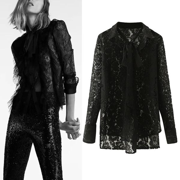 2021 new black lace women bow tied collared semi sheer long sleeve woman embroidery flower elegant blouse ima1, White
2021 new black lace women bow tied collared semi sheer long sleeve woman embroidery flower elegant blouse ima1, White