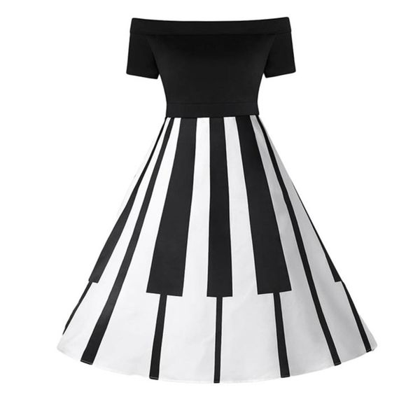 big off print shoulder swing piano hepburn short sleeve large women's dress, Black;gray
big off print shoulder swing piano hepburn short sleeve large women's dress, Black;gray
