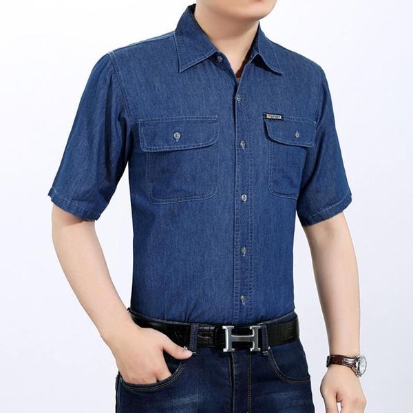 men's casual shirts jeans shirt man blue short sleeve both side pocket button solid color loose denim blouse daily outwear1, White;black
men's casual shirts jeans shirt man blue short sleeve both side pocket button solid color loose denim blouse daily outwear1, White;black