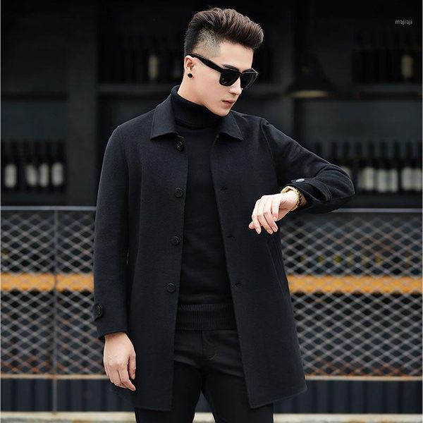 men's wool & blends handmade double-faced coat autumn cashmere long winter jacket men korean woolen overcoat abrigo hombrea1 my8021, Black
men's wool & blends handmade double-faced coat autumn cashmere long winter jacket men korean woolen overcoat abrigo hombrea1 my8021, Black