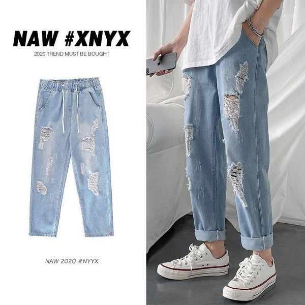 summer ripped jeans men's fashion casual retro drawstring straight jeans men streetwear hip-hop hole denim trousers mens s-5xl1, Blue
summer ripped jeans men's fashion casual retro drawstring straight jeans men streetwear hip-hop hole denim trousers mens s-5xl1, Blue