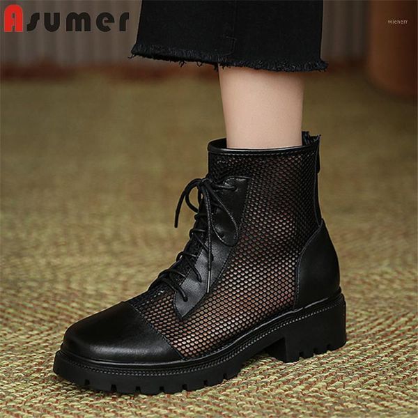 asumer 2021 genuine leather mesh boots women thick heel summer boots lace up comfortable fashion casual shoes woman ankle1, Black
asumer 2021 genuine leather mesh boots women thick heel summer boots lace up comfortable fashion casual shoes woman ankle1, Black