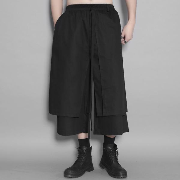 men's fall yamamoto, dark style, two-layer patchwork casual pants, men's fake wide-legged pants, Black
men's fall yamamoto, dark style, two-layer patchwork casual pants, men's fake wide-legged pants, Black