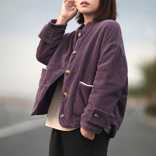 johnature women purple corduroy parkas coats vintage stand warm 2019 winter new button long sleeve pockets chinese style parkas1, Black
johnature women purple corduroy parkas coats vintage stand warm 2019 winter new button long sleeve pockets chinese style parkas1, Black