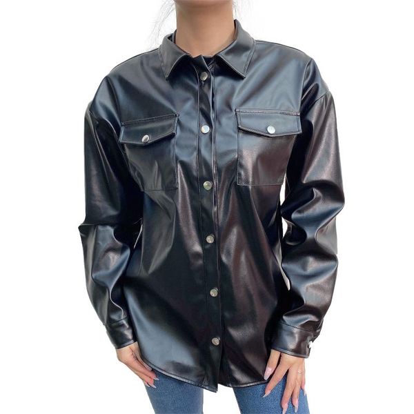 women's t-shirt women solid color jacket adults faux leather textured long sleeve coat with pockets, White
women's t-shirt women solid color jacket adults faux leather textured long sleeve coat with pockets, White