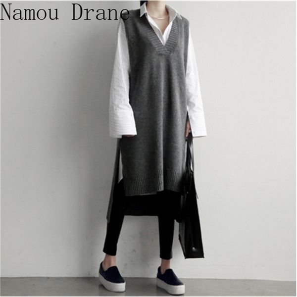 south korea ins short after before wind sweater vest skirt knitting v-neck thickening in long hair dress y201128, White;black
south korea ins short after before wind sweater vest skirt knitting v-neck thickening in long hair dress y201128, White;black