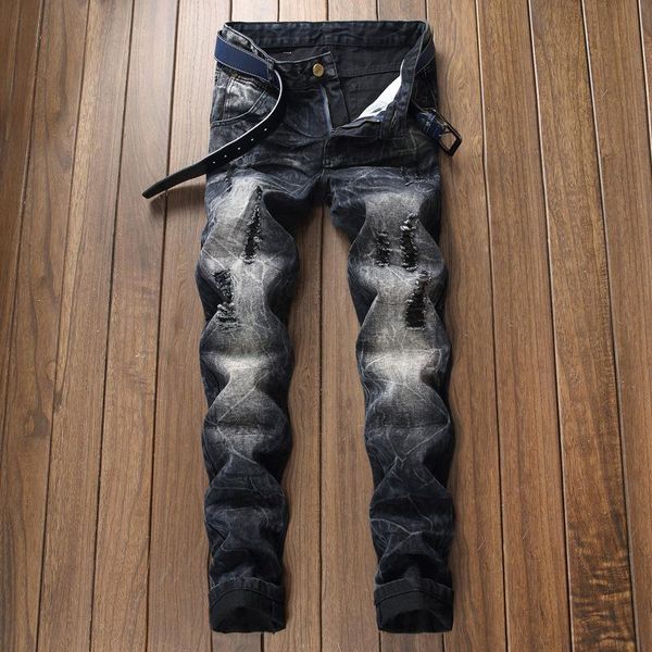men's jeans winter black hole in euramerican style fried snow without playing small straight jeans, 808, Blue
men's jeans winter black hole in euramerican style fried snow without playing small straight jeans, 808, Blue