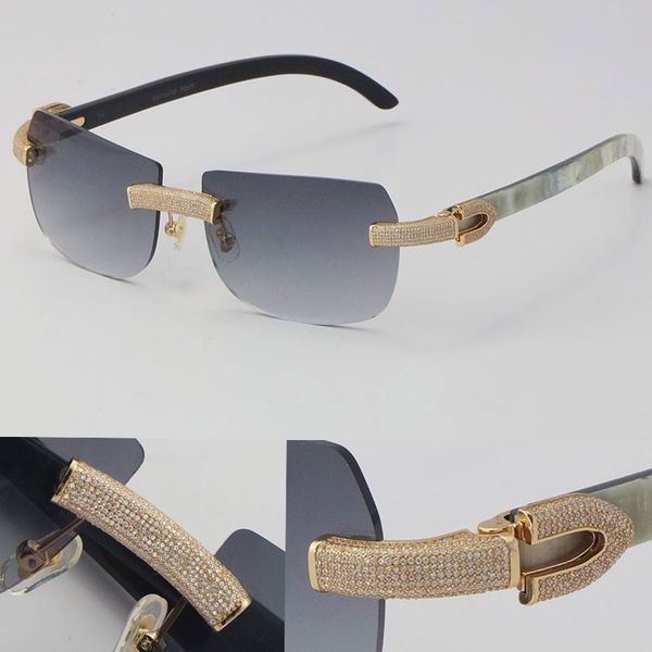 2022 new micro-paved diamond sunglasses original genuine natural black and white vertical stripes buffalo horn rimless 18k gold c decoration, White;black
2022 new micro-paved diamond sunglasses original genuine natural black and white vertical stripes buffalo horn rimless 18k gold c decoration, White;black