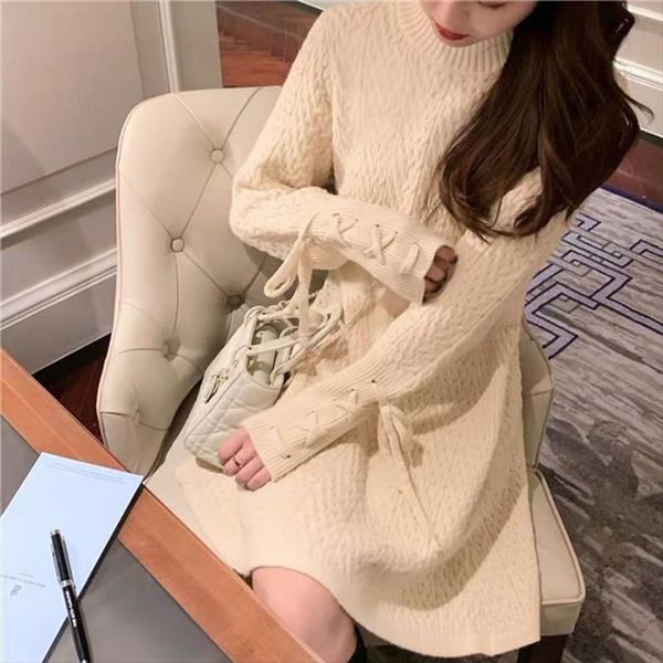 elegant korean lady office dress lace up long sleeve knitting sweater dresses winter o neck mini vestidoes female streetwear, Black;gray
elegant korean lady office dress lace up long sleeve knitting sweater dresses winter o neck mini vestidoes female streetwear, Black;gray