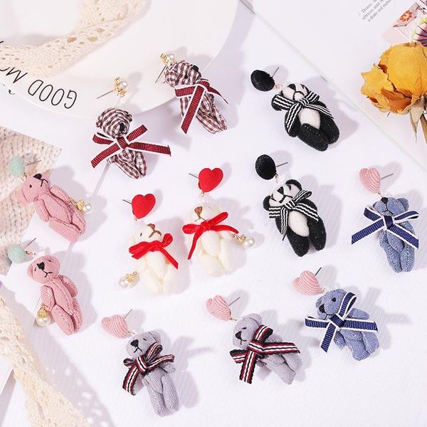 korean style creative cute plaid fabric plush bear drop earrings for women 2020 fashion handmade statement hanging earring gifts, Silver
korean style creative cute plaid fabric plush bear drop earrings for women 2020 fashion handmade statement hanging earring gifts, Silver